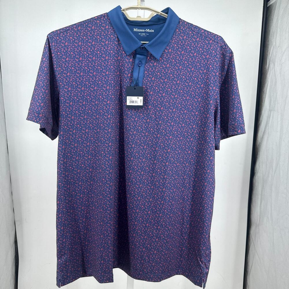 Mizzen Main Versa Polo Shirt Mens 2XL Trim Blue Set Sail Floral Summer Holiday